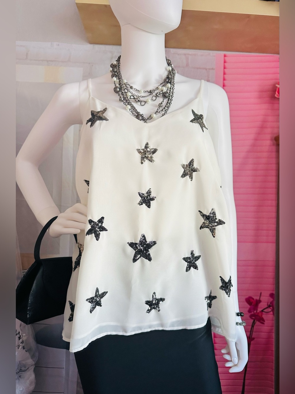 Two by Vince Camuto White Star Sequin Camisole